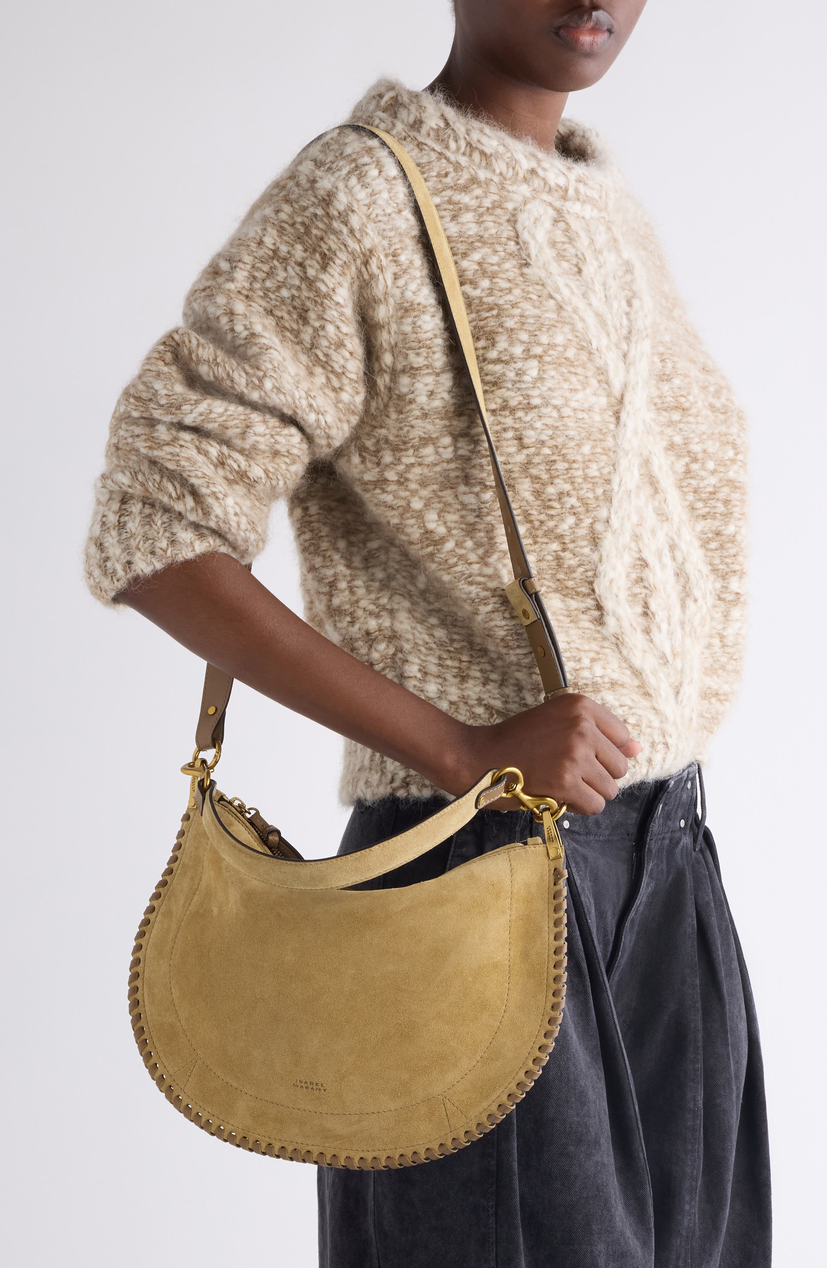 Isabel Marant Oskan Soft Suede Hobo Bag, Alternate, color, Sand