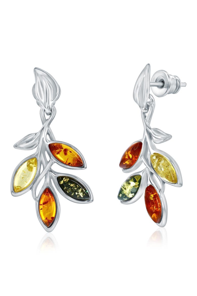 Bezel Set Amber Leaf Drop Earrings, Main, color, SILVER/ MUTLI
