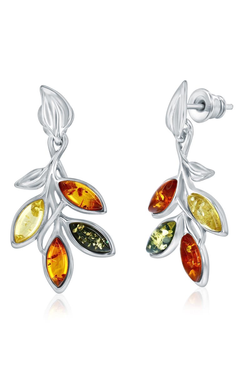 SIMONA Bezel Set Amber Leaf Drop Earrings, Main, color, Silver/ Mutli