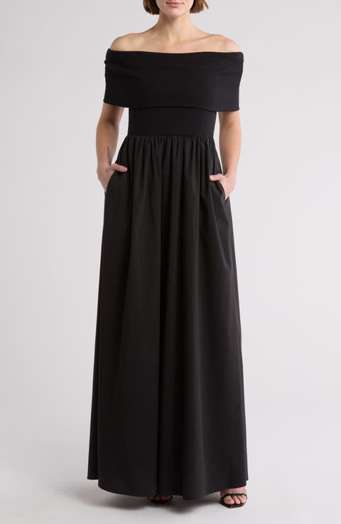 Monet Off-the-Shoulder Mixed Media Maxi Dress