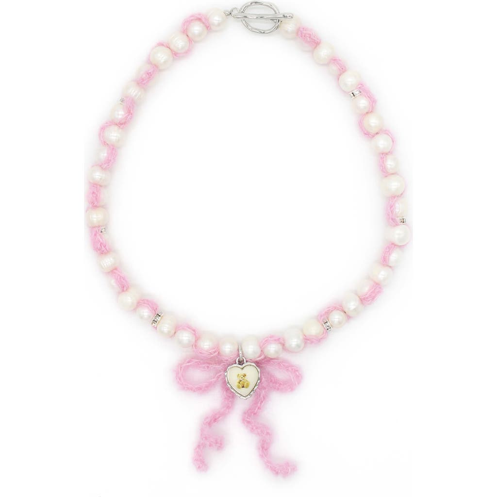 Velvet Luna Cashmere Pearl Teddy Necklace In Pink