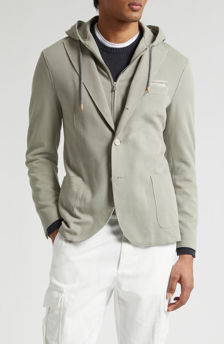 Eleventy Cotton Blend Sport Coat with Removable Hooded Bib, Main, color, 07B Green