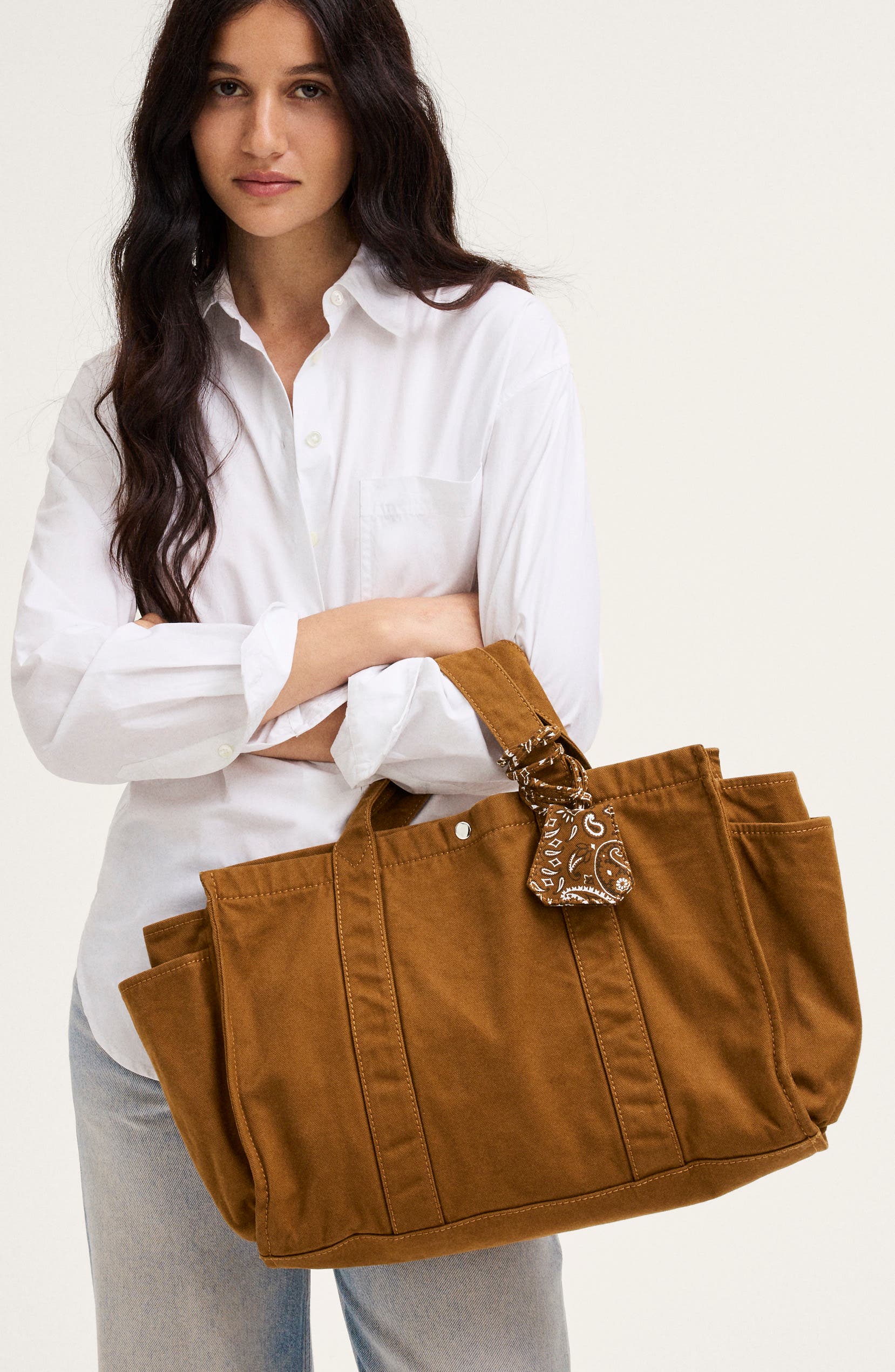 Large Washed Canvas Tote, Alternate, color, WARM CHESTNUT