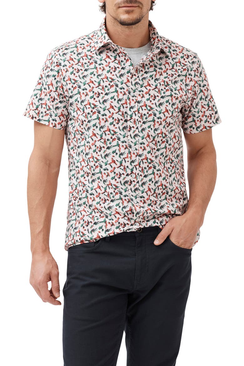 Hillmorton Sports Fit Print Short Sleeve Cotton Button-Up Shirt, Main, color, DUSTY PINK