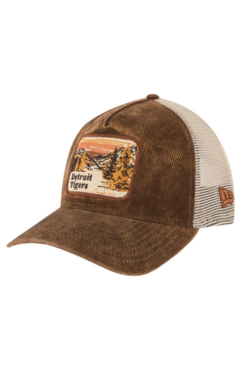 New Era Men's New Era Dark Brown Detroit Tigers Vintage Landscape 9TWENTY A-Frame Adjustable Trucker Hat, Alternate, color, 