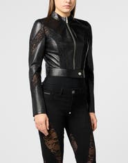 PHILIPP PLEIN Fitted Biker Jacket With Lace Inserts Women
