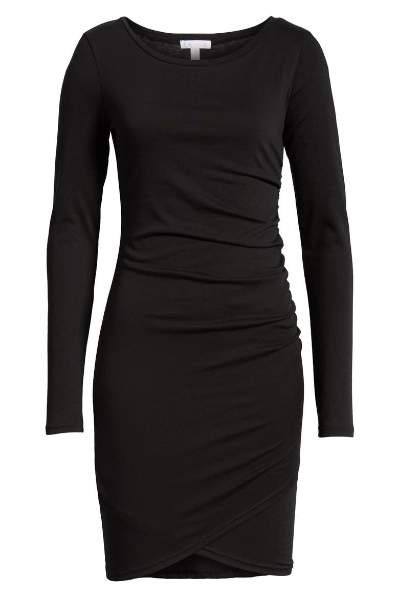 Ruched Long Sleeve Dress, Alternate, color, BLACK
