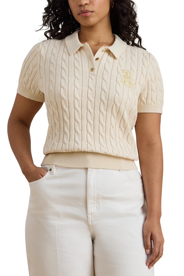 Embroidered Logo Cotton Polo Sweater, Main, color, MASCARPONE CREAM