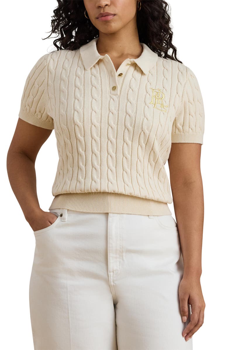 Lauren Ralph Lauren Embroidered Logo Cotton Polo Sweater, Main, color, Mascarpone Cream