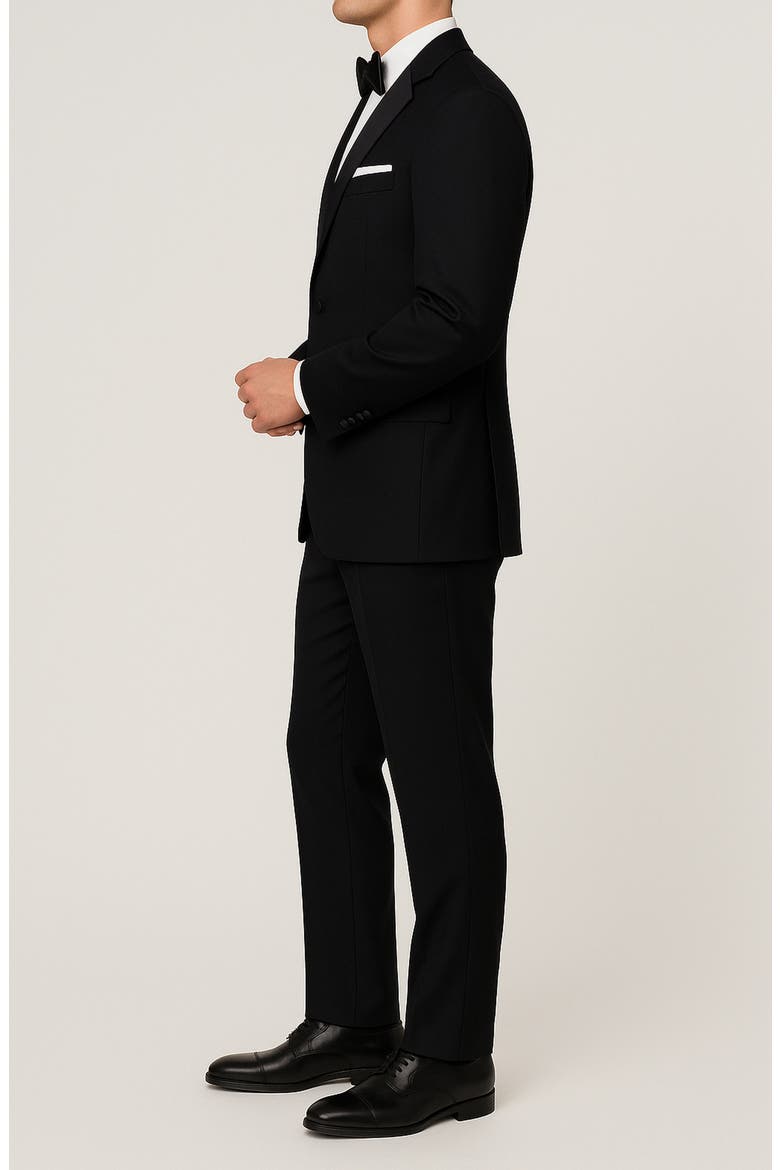 Black Trim Fit Mélange Suit, Alternate, color, BLACK