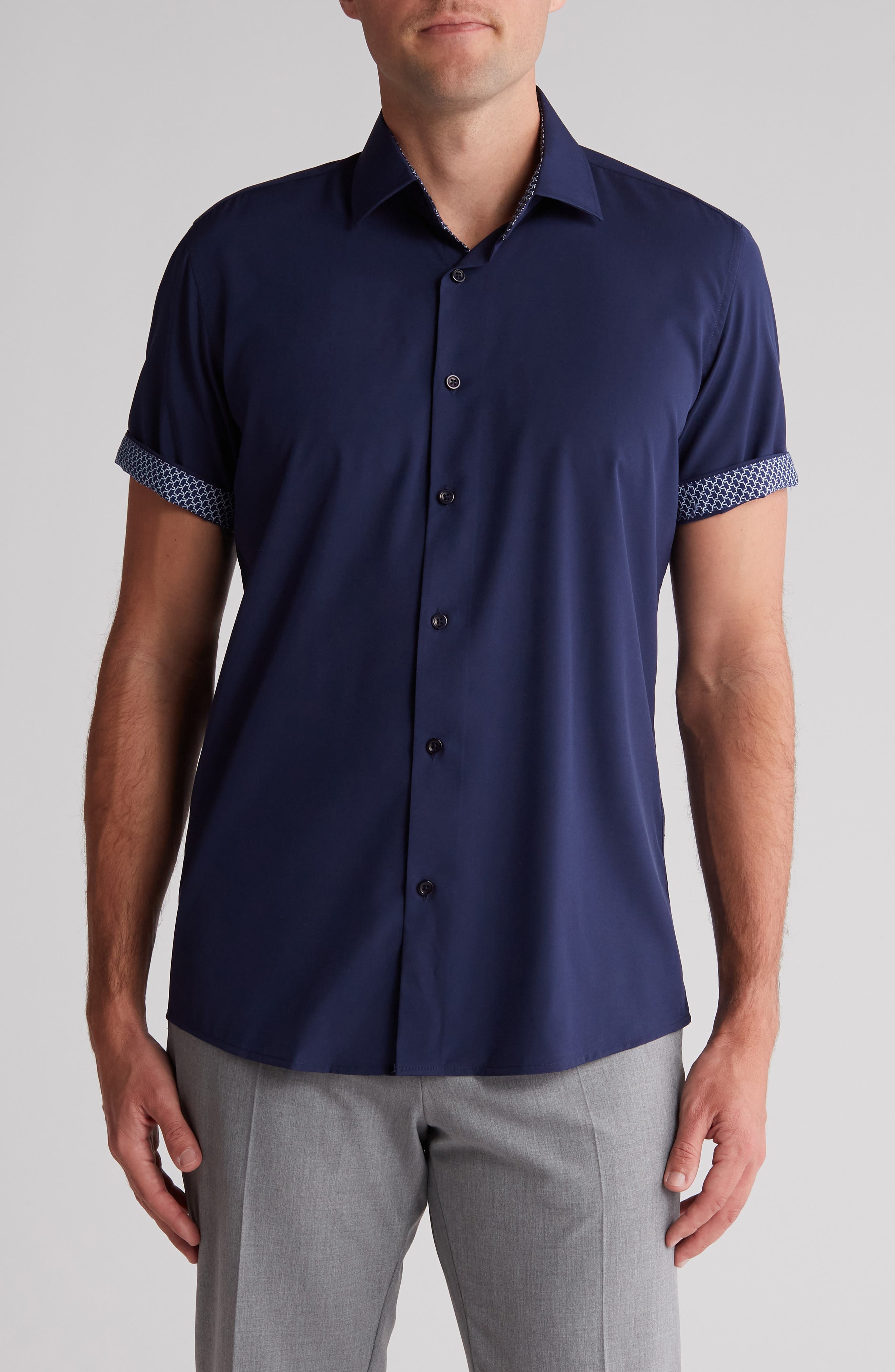 TOM BAINE Slim Fit Performance Short Sleeve Button-Up Shirt