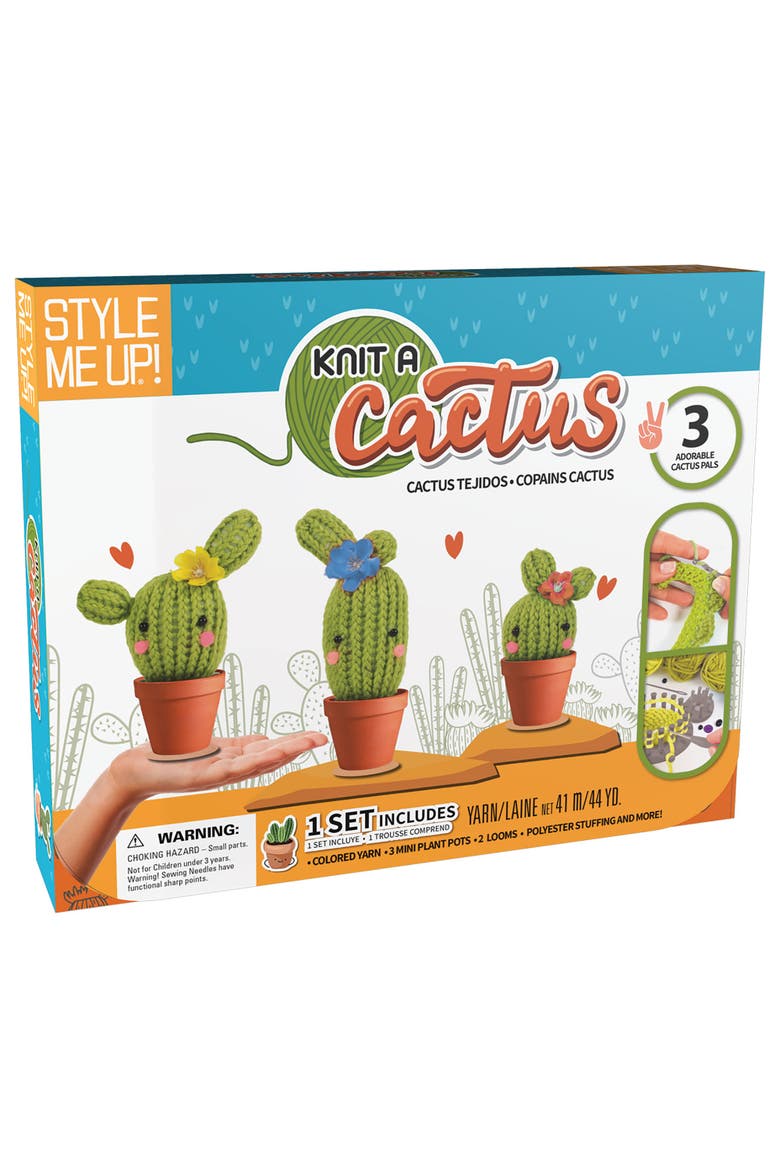 SpiceBox Style Me Up Knit a Cactus Kids Knitting Kit, Main, color, Multicolored