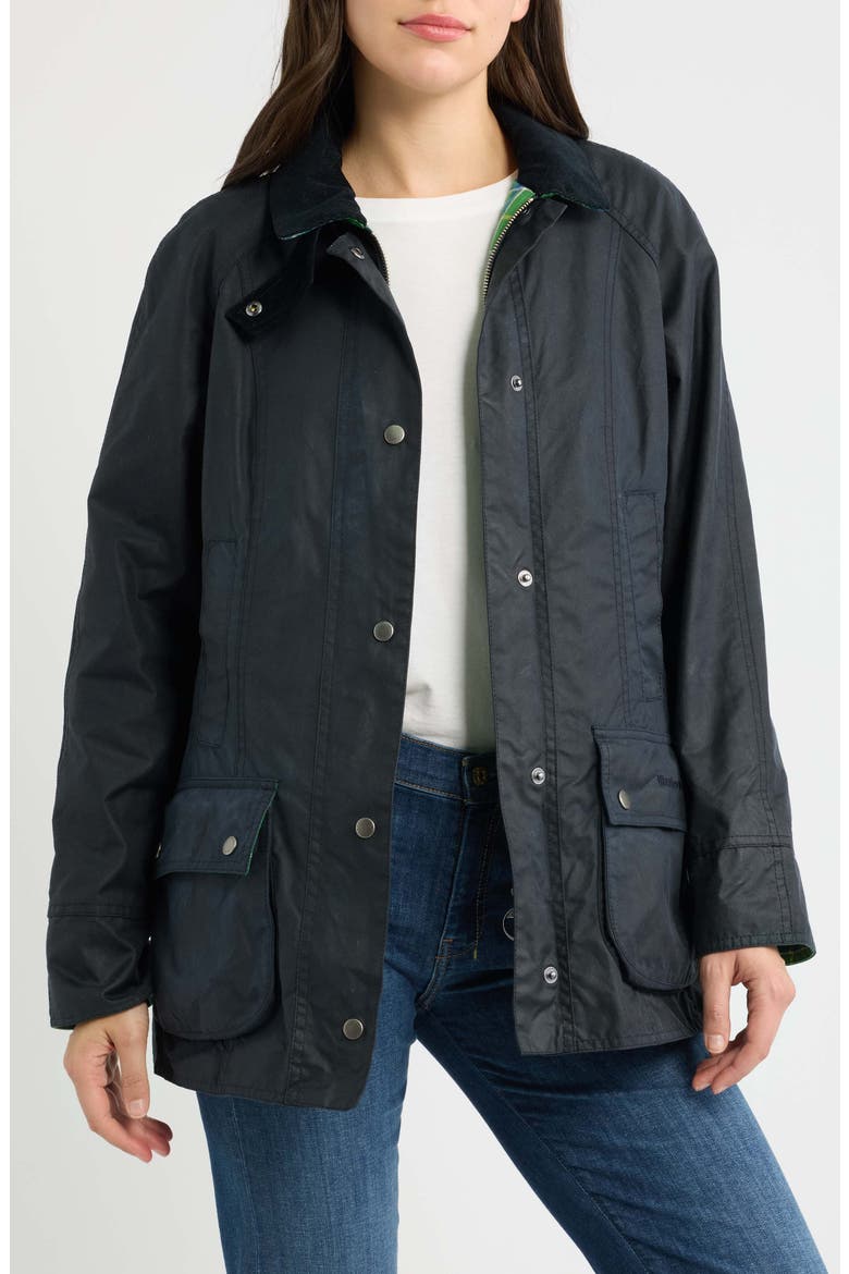 125th Anniversary Beadnell Waxed Cotton Jacket, Alternate, color, NAVY/ SEATTLE TARTAN