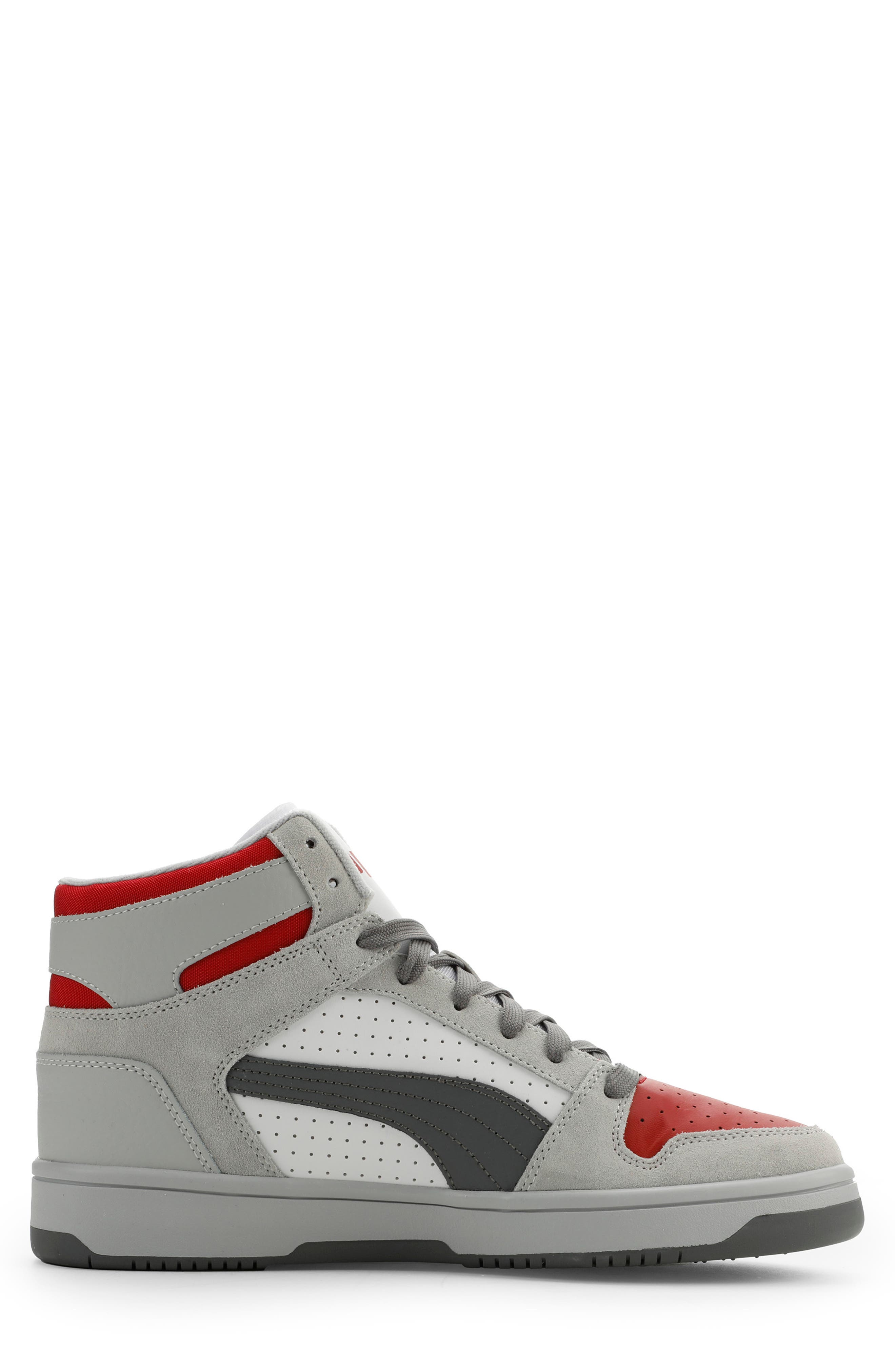 Rebound Layup Suede High Top Sneaker, Alternate, color, FLAT LIGHT GRAY/ GRAY/ RED