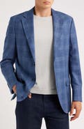 Peter Millar Hyperlight Soft Blue Plaid Slub Wool & Silk Blend Sport Coat