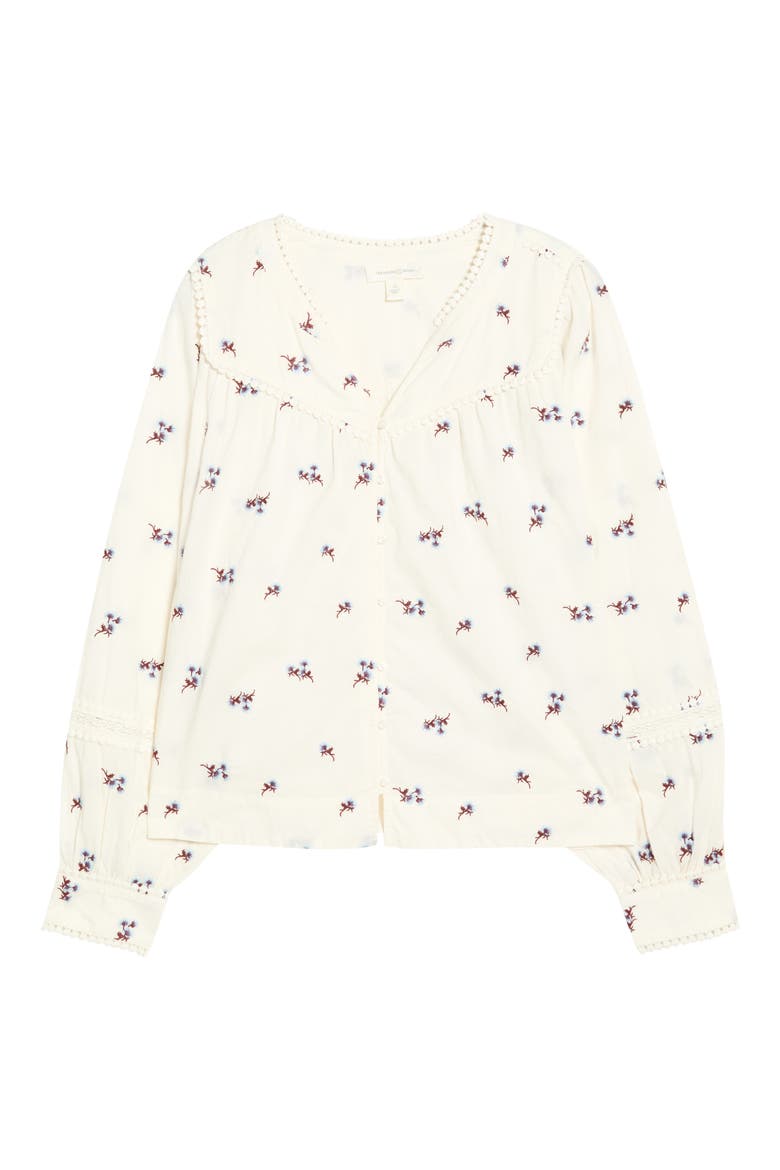 Lace Trim Embroidered Top, Alternate, color, IVORY- PURPLE TOSSED EMBROIDER