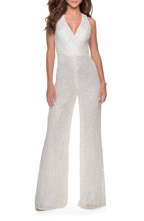 Long Sequin Jumpsuit with Criss Cross Back