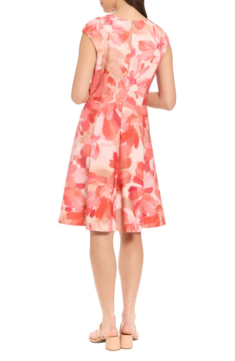 London Times Floral Cap Sleeve Fit & Flare Dress, Alternate, color, Ivory/ Coral