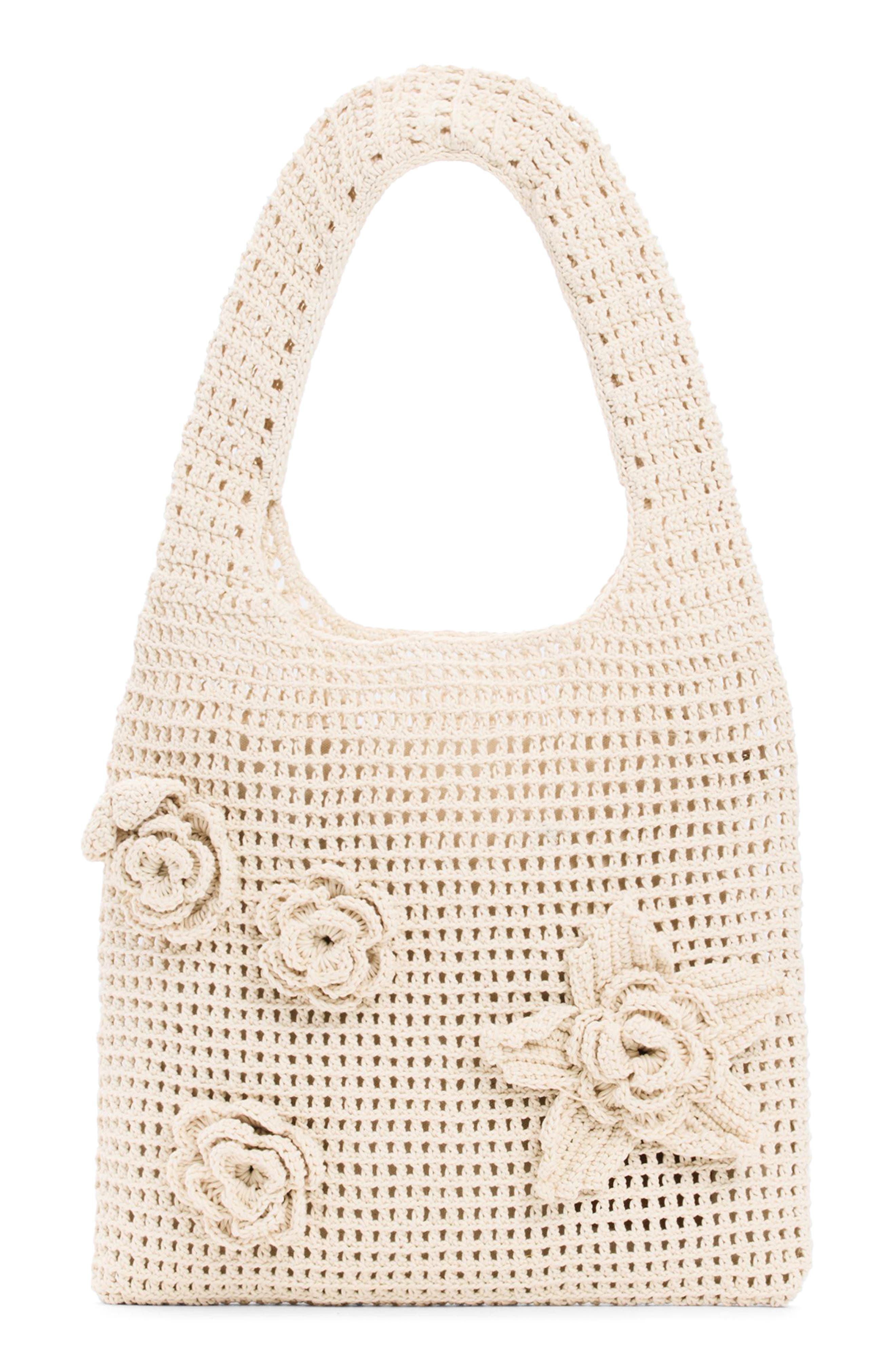 Desigual Crochet Flower Cotton Shoulder Bag, Main, color, Light Beige