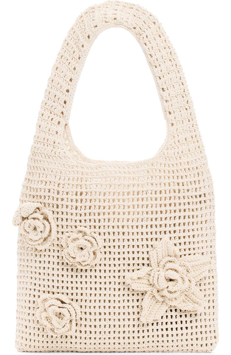 Desigual Crochet Flower Cotton Shoulder Bag, Main, color, Light Beige