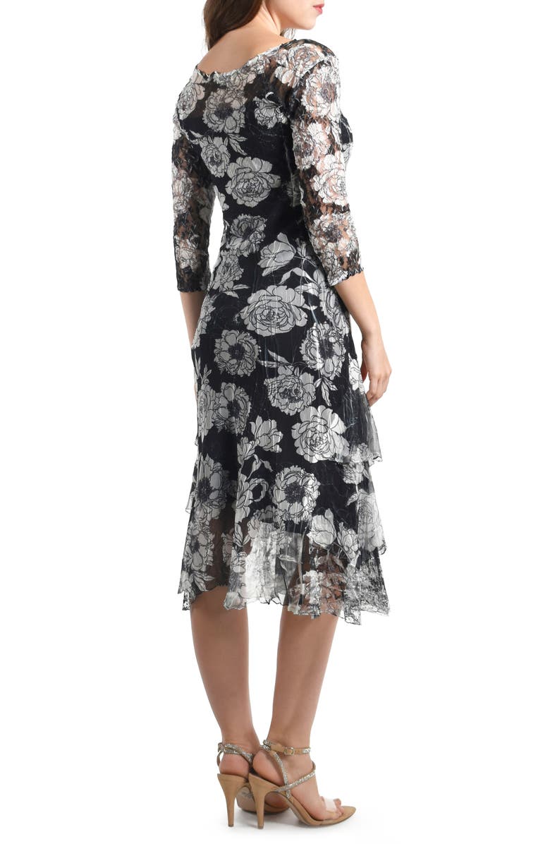 Komarov Floral Chiffon & Charmeuse Cocktail Midi Dress, Alternate, color,