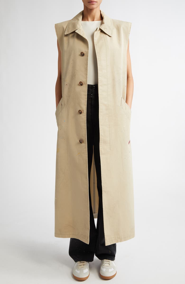 MM6 Maison Margiela Paint Splatter Belted Gabardine Vest, Alternate, color, Beige