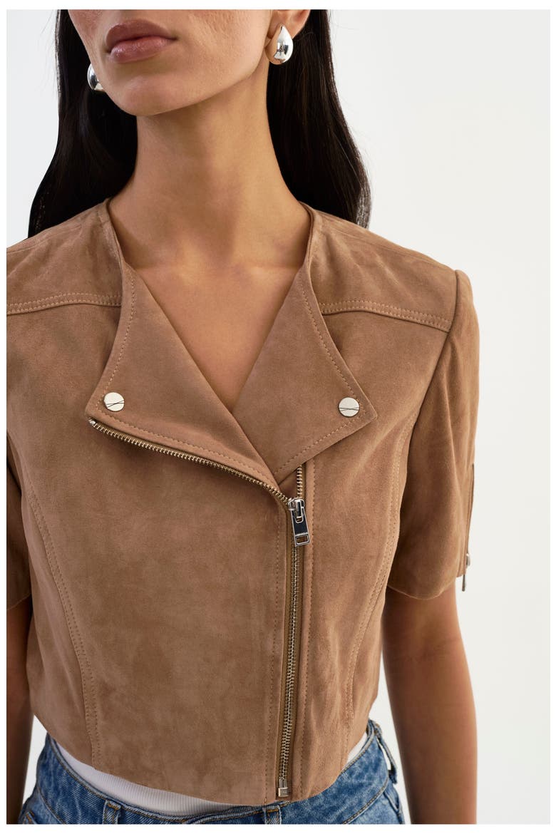 Kirsi S | Suede Cropped Jacket, Alternate, color, Latte