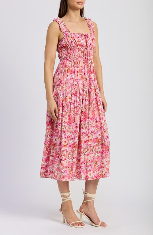 En Saison Floral Ruffle Strap A-line Midi Dress In Red Floral