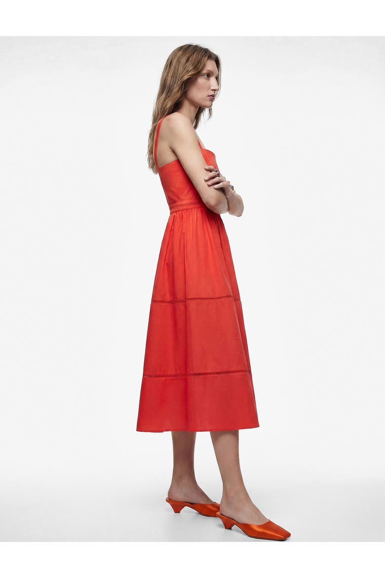 Square Neck Lace Detail Cotton Strappy Dress, Alternate, color, RED