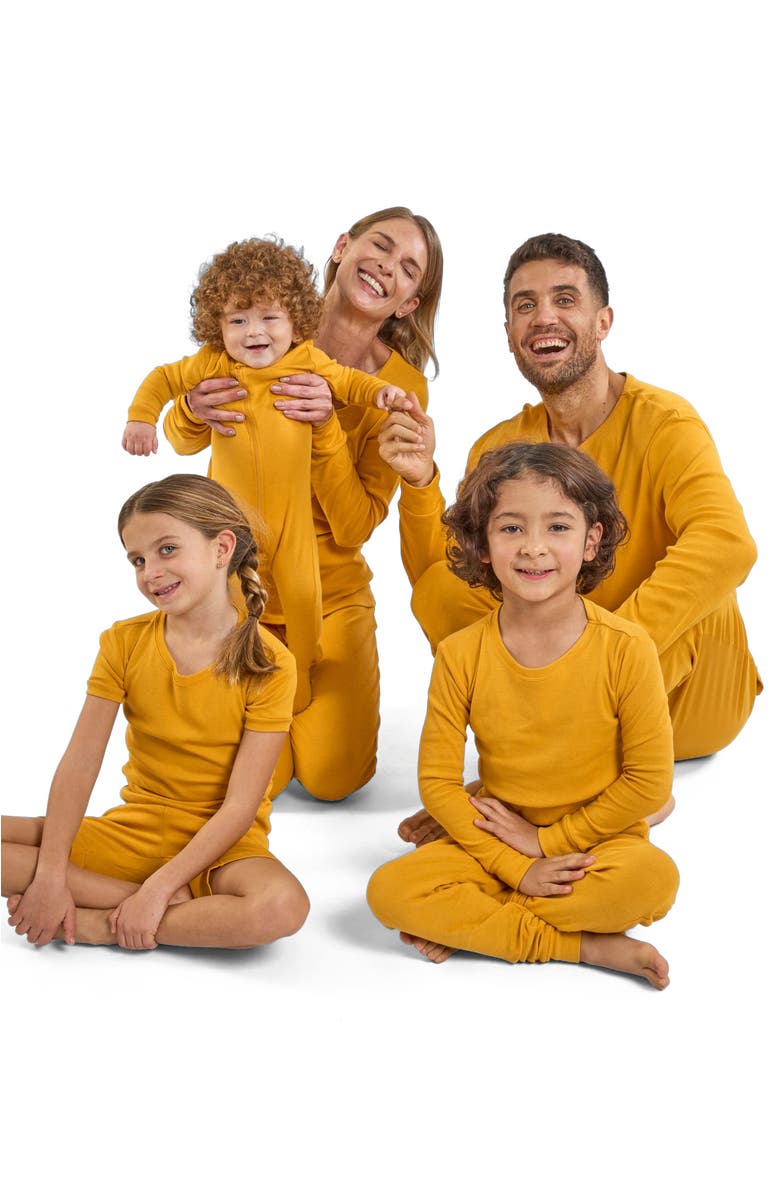 Leveret Footed Solid Cotton Matching Family Pajamas, Alternate, color, Mustard