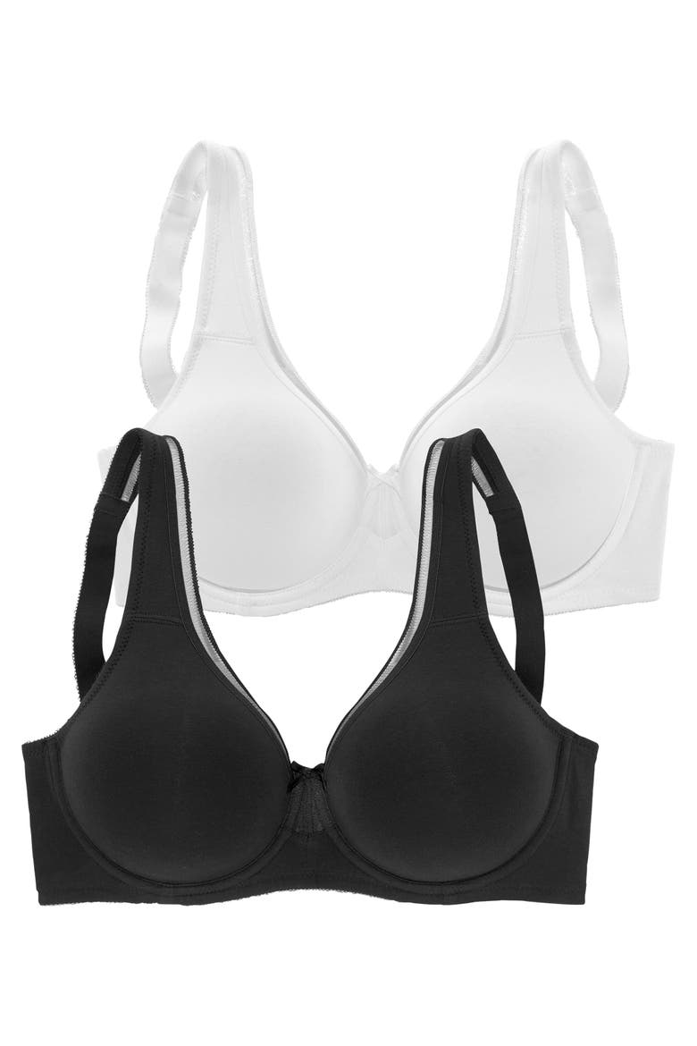 2 Pk Minimizer Underwire T-Shirt Bras, Alternate, color, Black & White