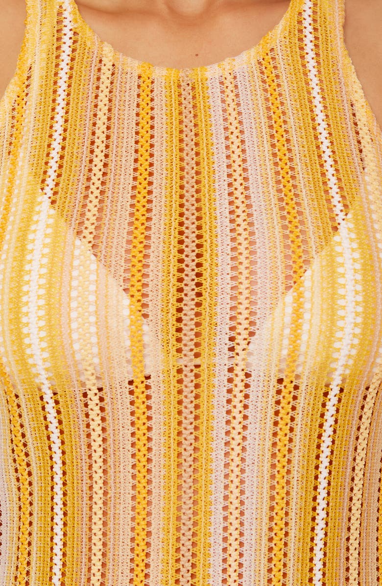 Becca Cabo Stripe Sheer Cover-Up Minidress, Alternate, color, Sunglow