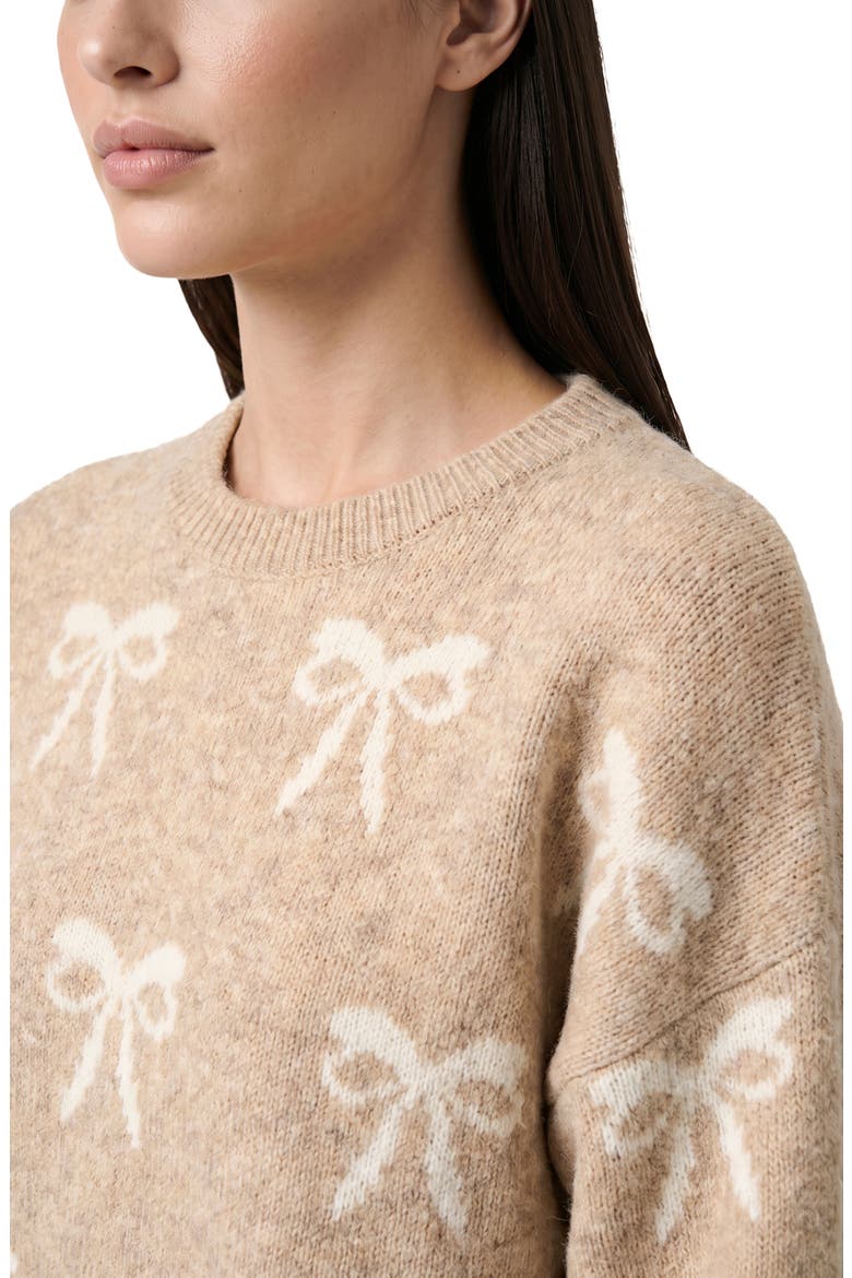 Bow Jacquard Crewneck Sweater, Alternate, color, OATMEAL