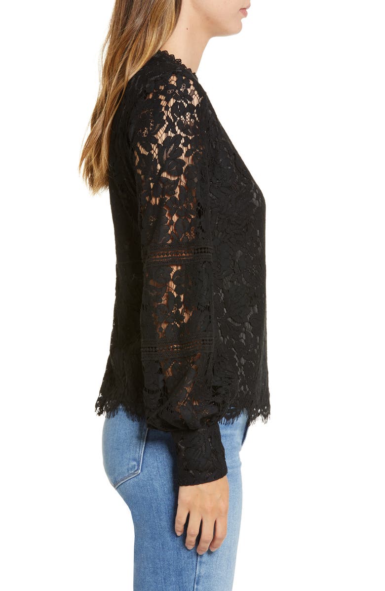 Rachel Parcell Bishop Sleeve Scalloped Lace Top, Alternate, color,