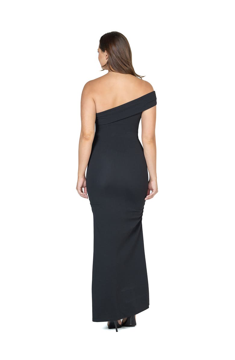 24seven Comfort Apparel Formal One Shoulder Rouched Mermaid Maxi Dress, Alternate, color, Black