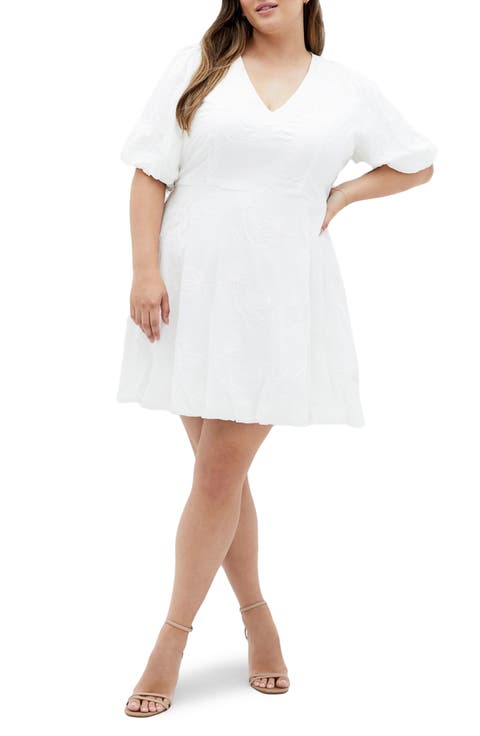 Dottie Bubble Hem Puff Sleeve Dress (Plus)