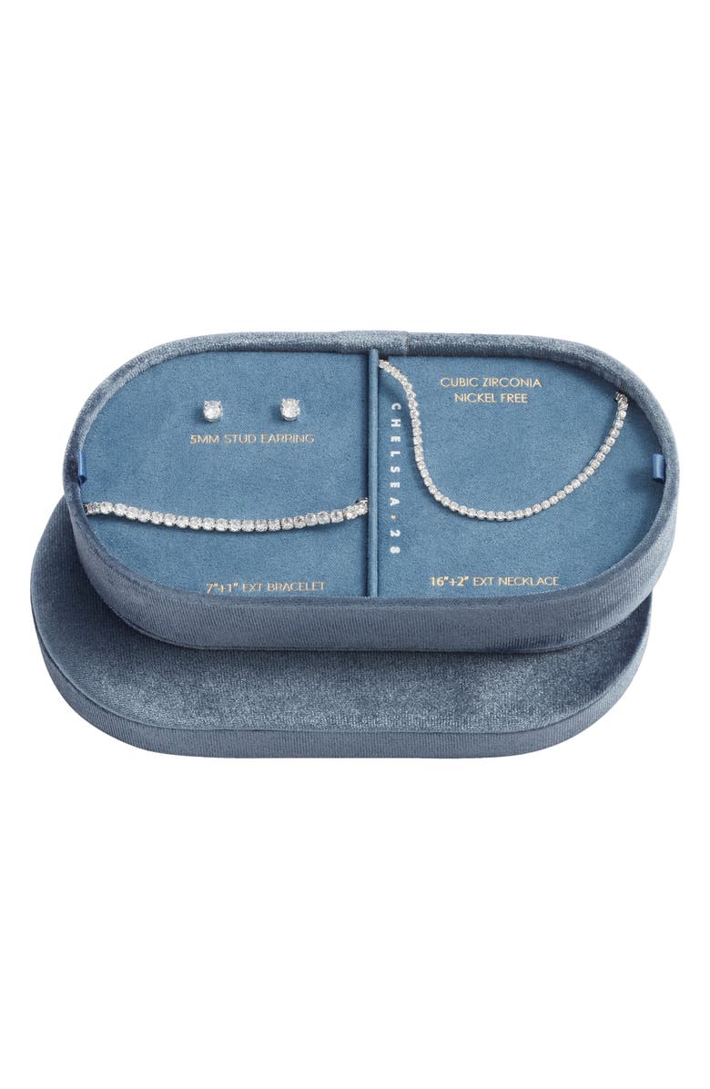 Chelsea28 Cubic Zirconia Tennis Necklace, Bracelet & Earring Set, Alternate, color, Clear- Silver