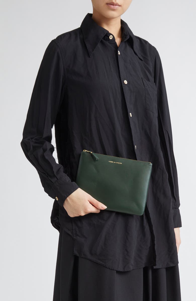 Comme des Garçons Medium Classic Leather Zip-Up Pouch, Alternate, color, Bottle Green