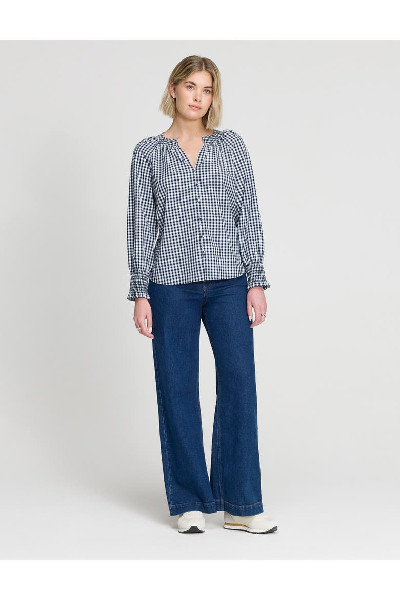 Sandy Cotton Gingham Long Sleeve Blouse, Alternate, color, Navy Gingham