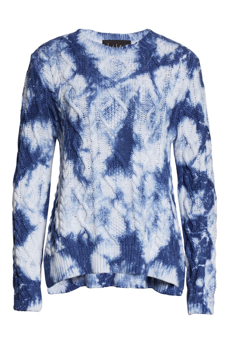 Tie Dye Cable Knit Sweater, Alternate, color, BLUE TIEDI