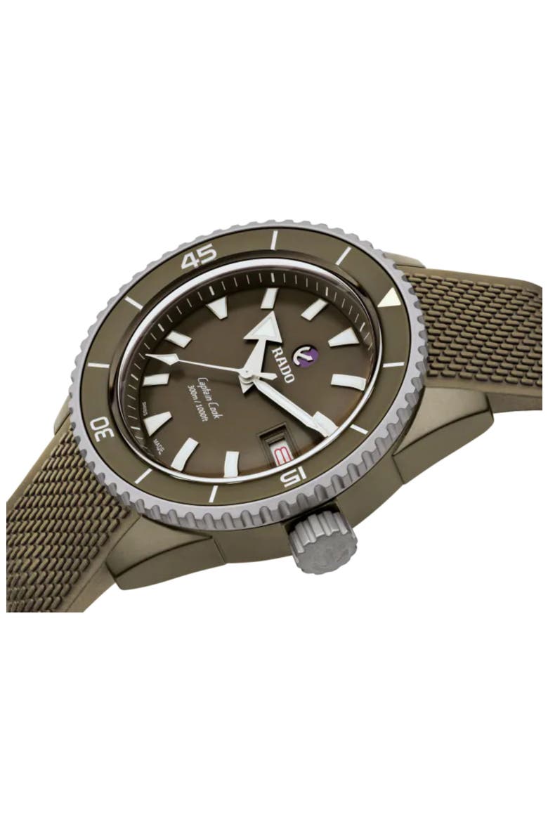 Captain Cook High Tech Ceramic Automatic Rubber Strap Watch, 43mm, Alternate, color, OLIVE GREEN