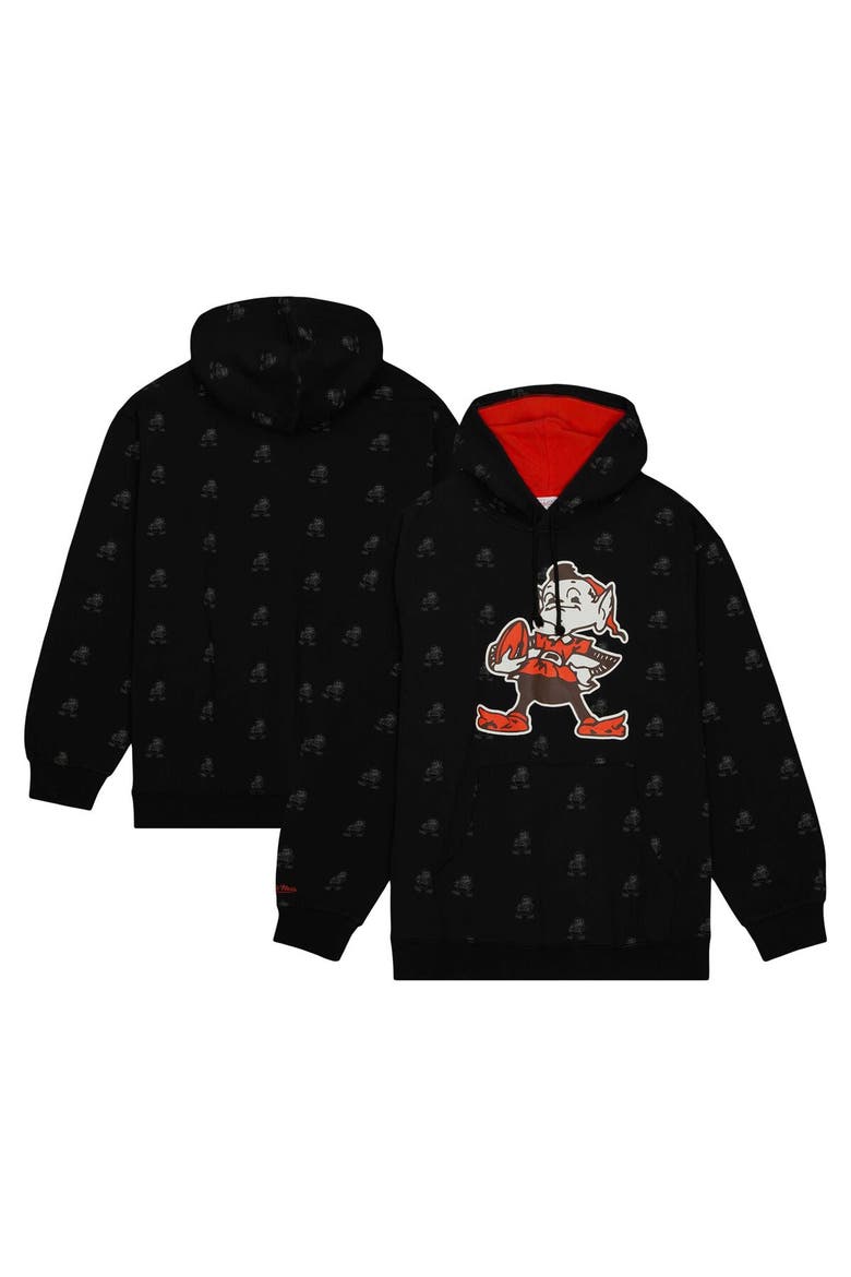 Men's Mitchell & Ness Black Cleveland Browns Allover Print Fleece Pullover Hoodie, Alternate, color, Black