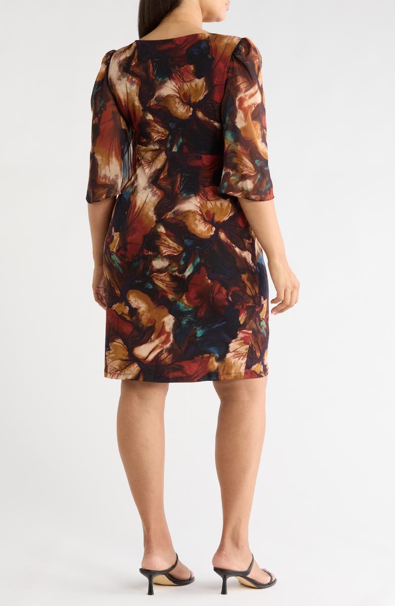 Connected Apparel Floral Print Cape Sleeve Minidress, Alternate, color, Spice