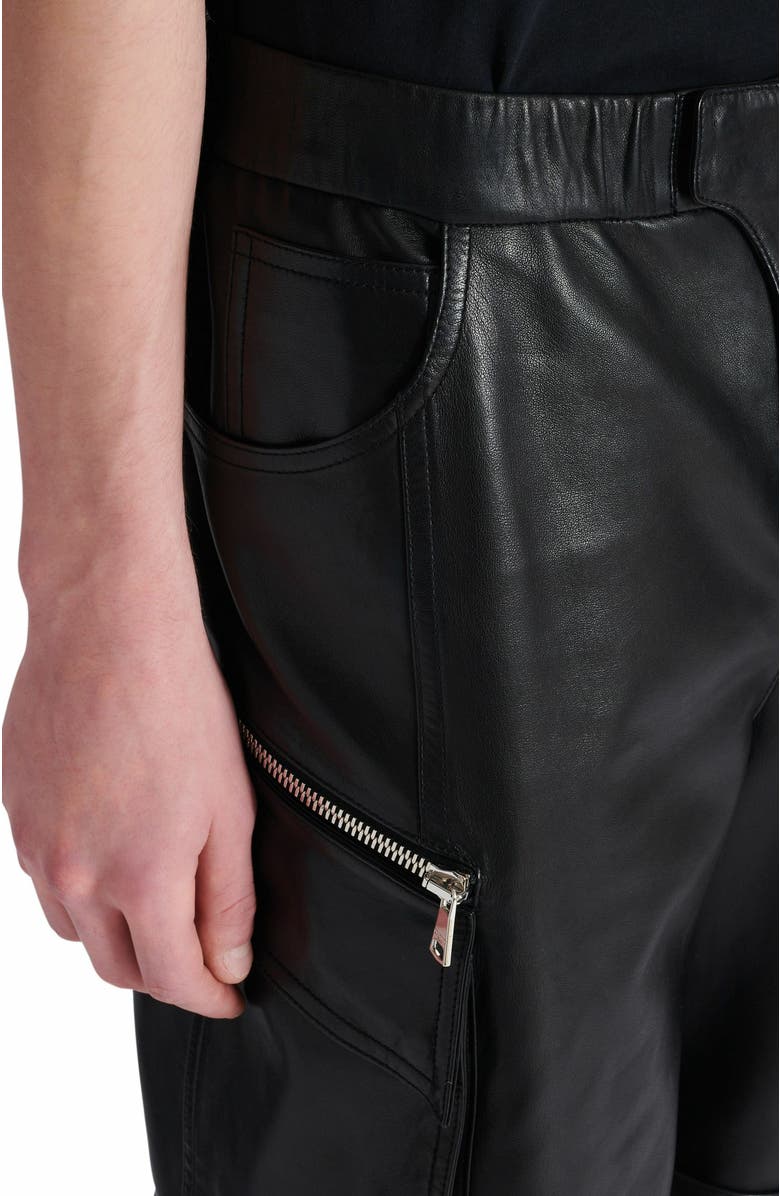 Balmain Leather Cargo Bermuda Shorts, Alternate, color, Black