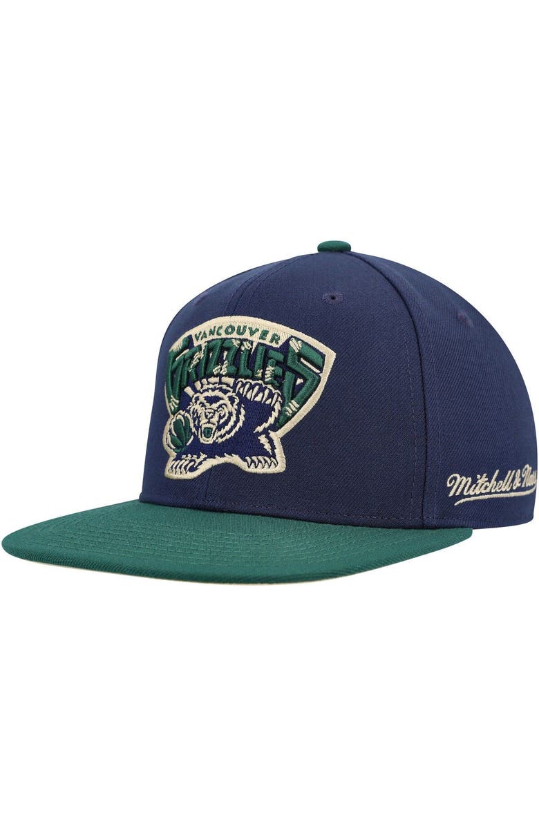 Mitchell & Ness Men's Mitchell & Ness Navy/Green Vancouver Grizzlies  Hardwood Classics Grassland Fitted Hat, Alternate, color, 
