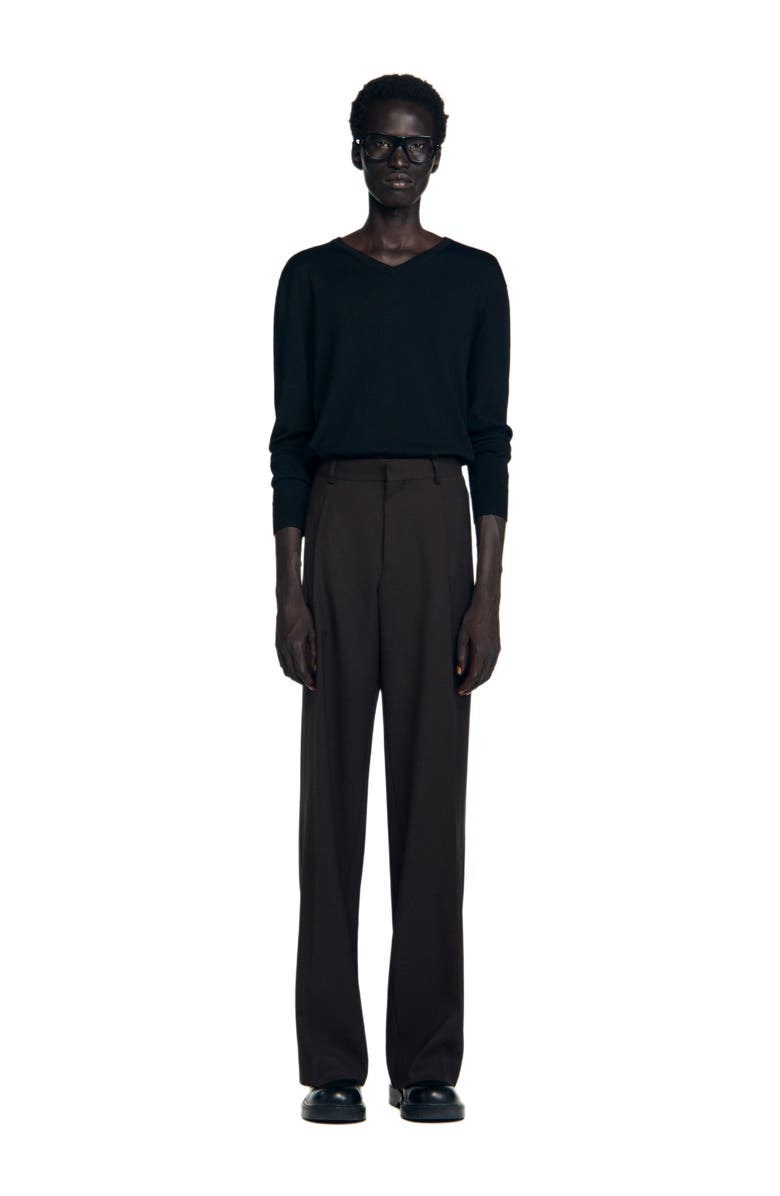 SANDRO Virgin Wool Classic-Fit Trousers, Alternate, color, Chocolate