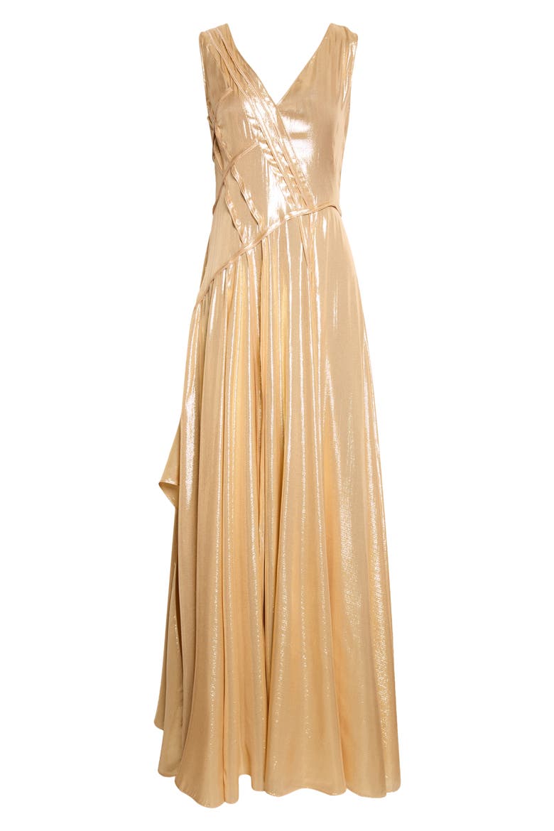 Asymmetric Silk Georgette Lamé Gown, Main, color, GOLD