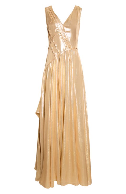 Asymmetric Silk Georgette Lamé Gown