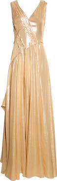 Akris Asymmetric Silk Georgette Lamé Gown