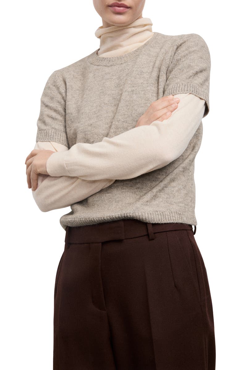 MANGO Short Sleeve Crewneck Sweater, Main, color, Light/ Pastel Grey